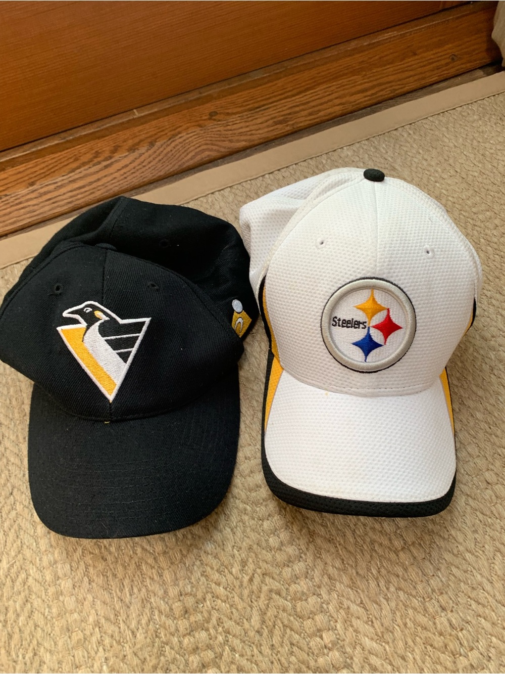 NFL Team Baseball Caps Steelers & Penguins  - Black & White with Yellow Accents